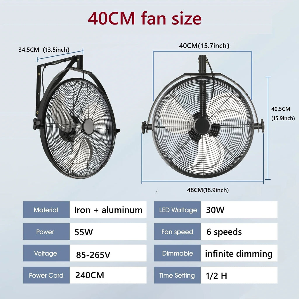 Large Fan 20-Inch Ceiling Lamp Fan Industrial Commercial Use Electric Fan Black Wall Fan Strong Wind House Metal Mounted Fan