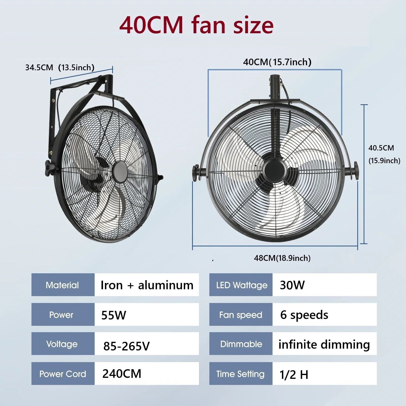 Large Fan 20-Inch Ceiling Lamp Fan Industrial Commercial Use Electric Fan Black Wall Fan Strong Wind House Metal Mounted Fan