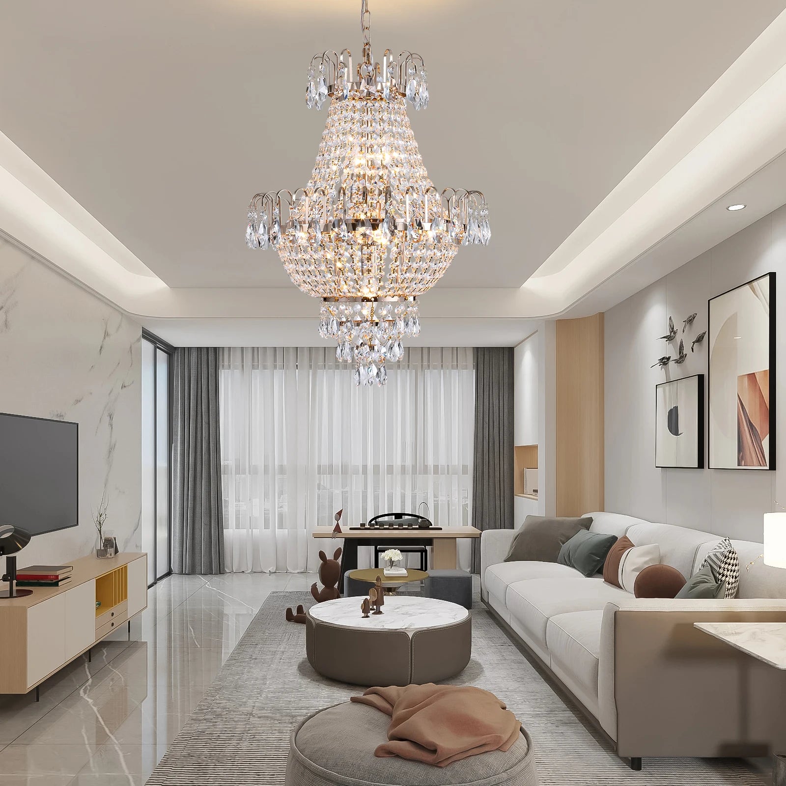 16.9-Inch 7-Head French Gold Crystal Chandelier