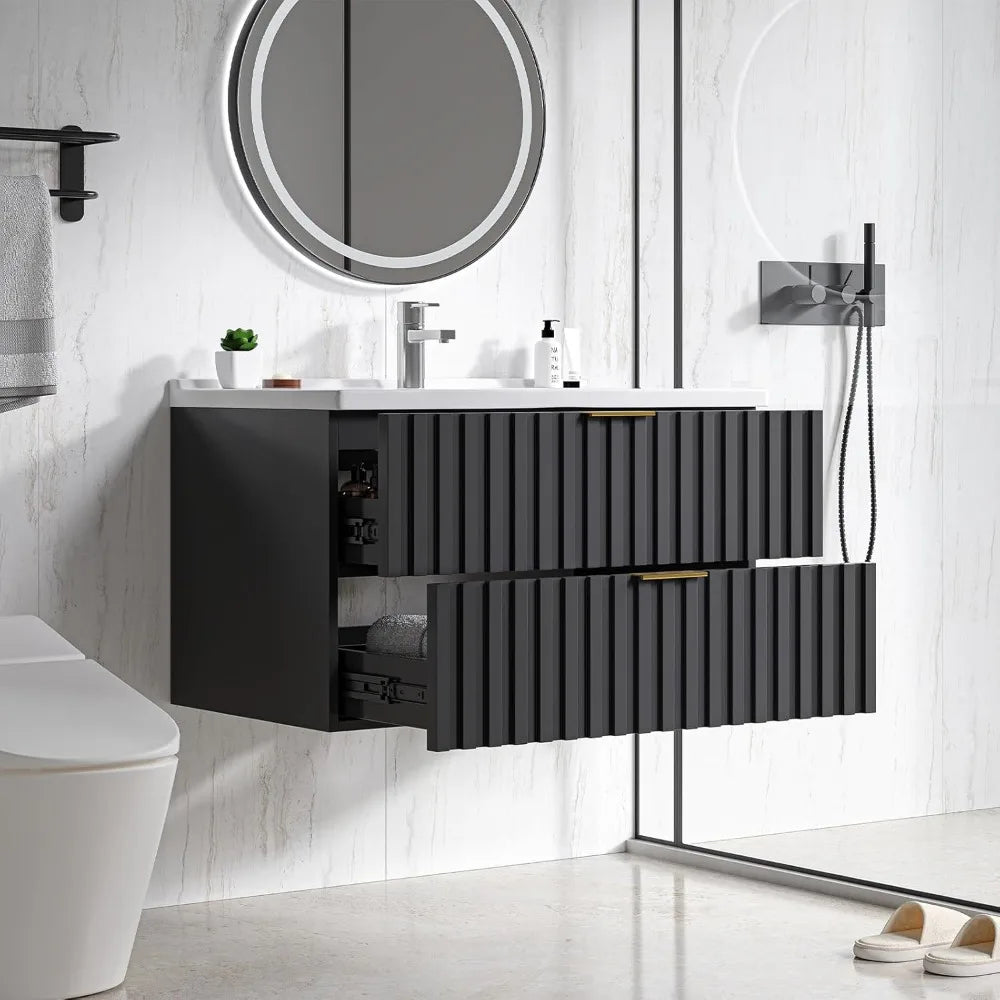 30 Inch Bathroom Vanity with Sink Combo, Floating Bathroom Vanity with 2 Fluted Drawers
