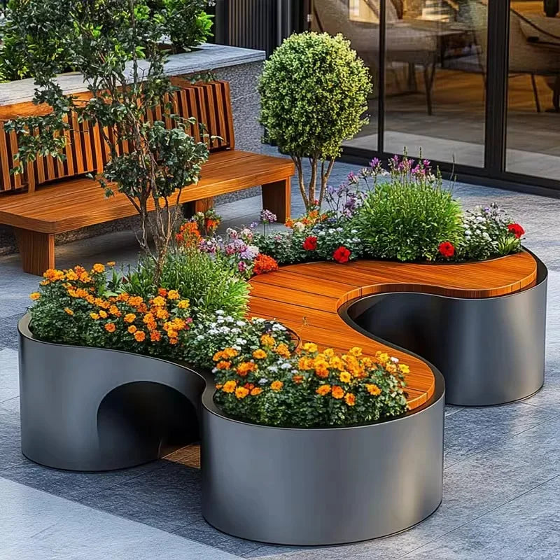 Outdoor flower box seat combination