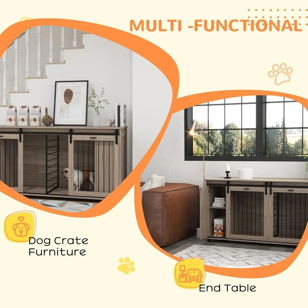 Walnut Double Door End Table Crate for Small Dogs or Large Dog
