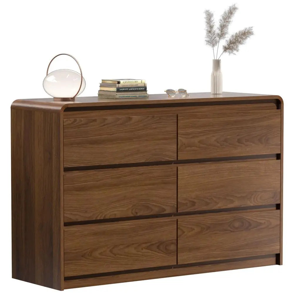 6 Drawer Dresser, 47 Wide Walnut Dresser Chest of Drawers