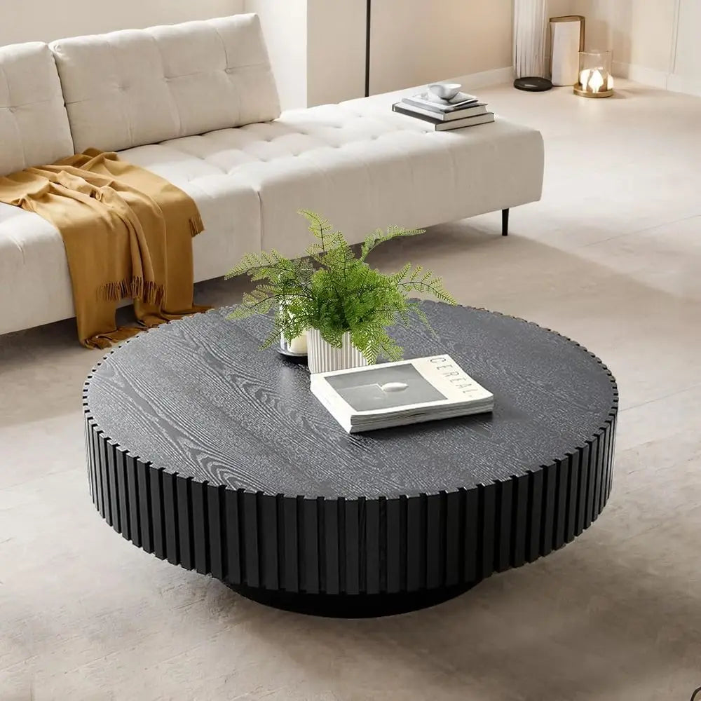 Round Handcrafted Wooden Drum Coffee Table