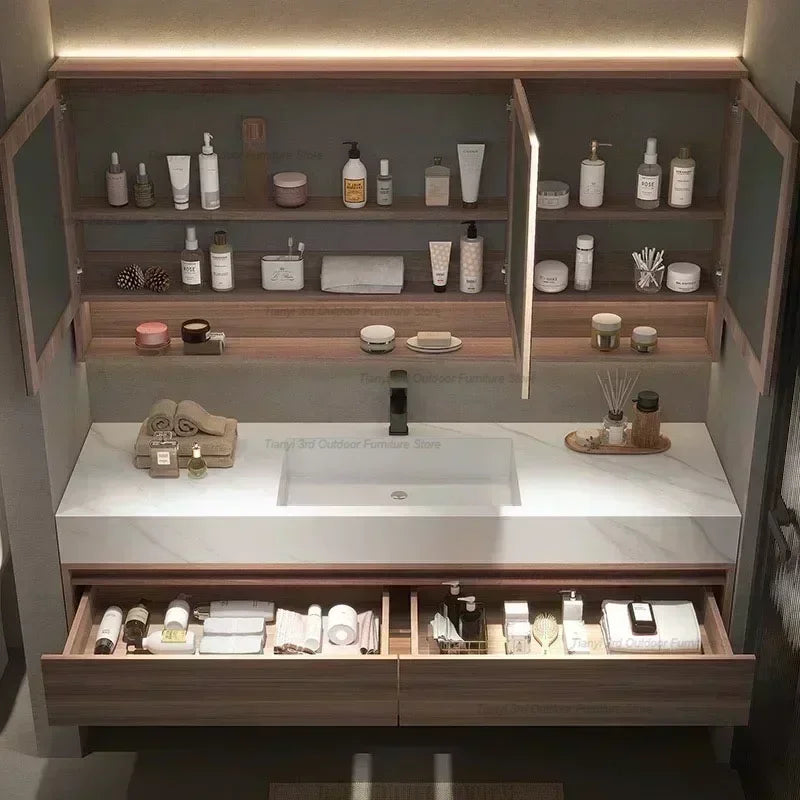 Rock Panel Bathroom Cabinet Vanity with Sink Mirror