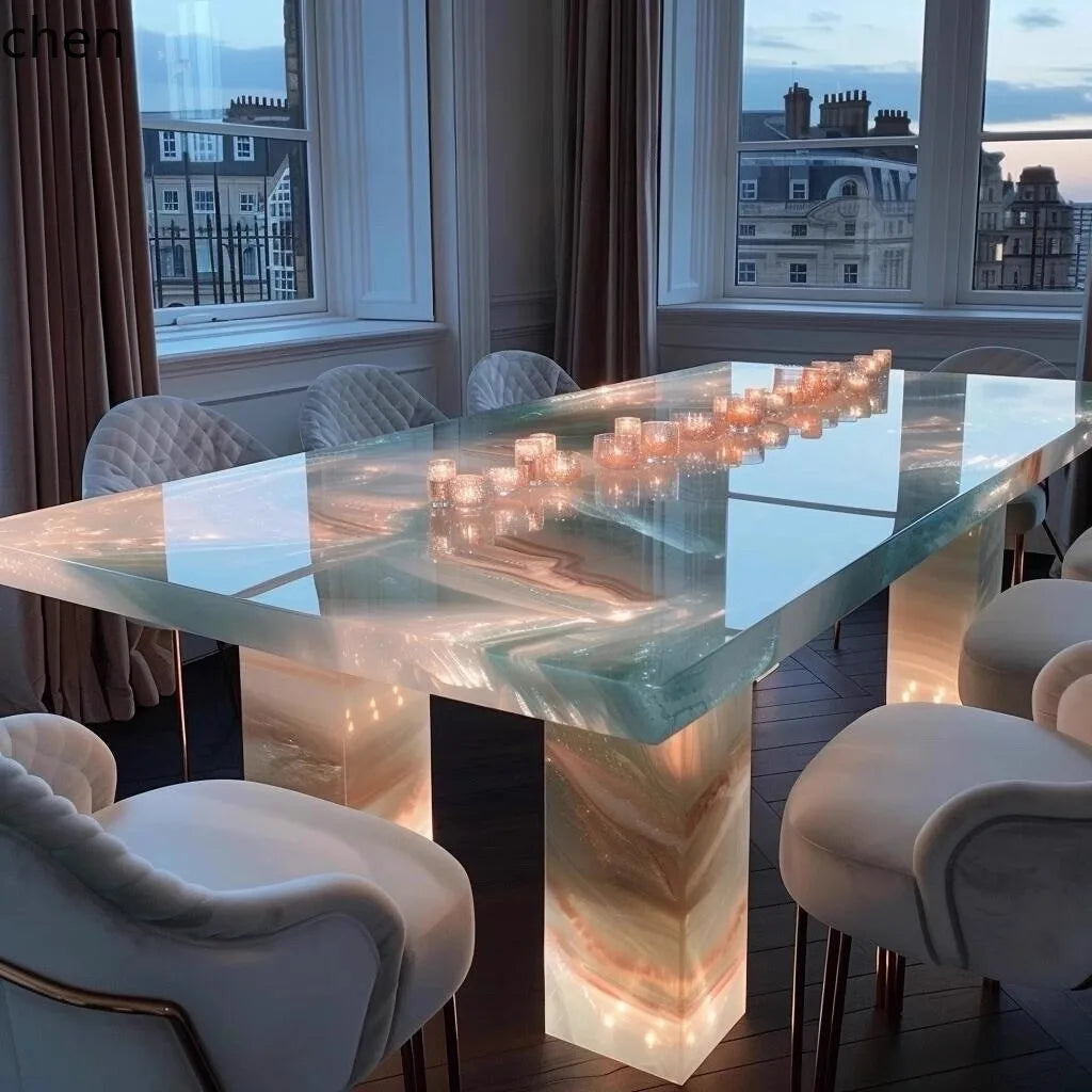 Luminous Natural Jade Luxury Stone Dining Table