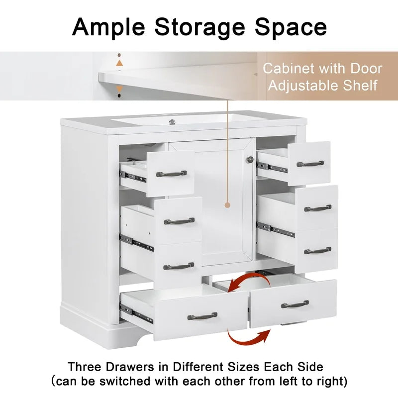 36" White Bathroom Vanity with Sink