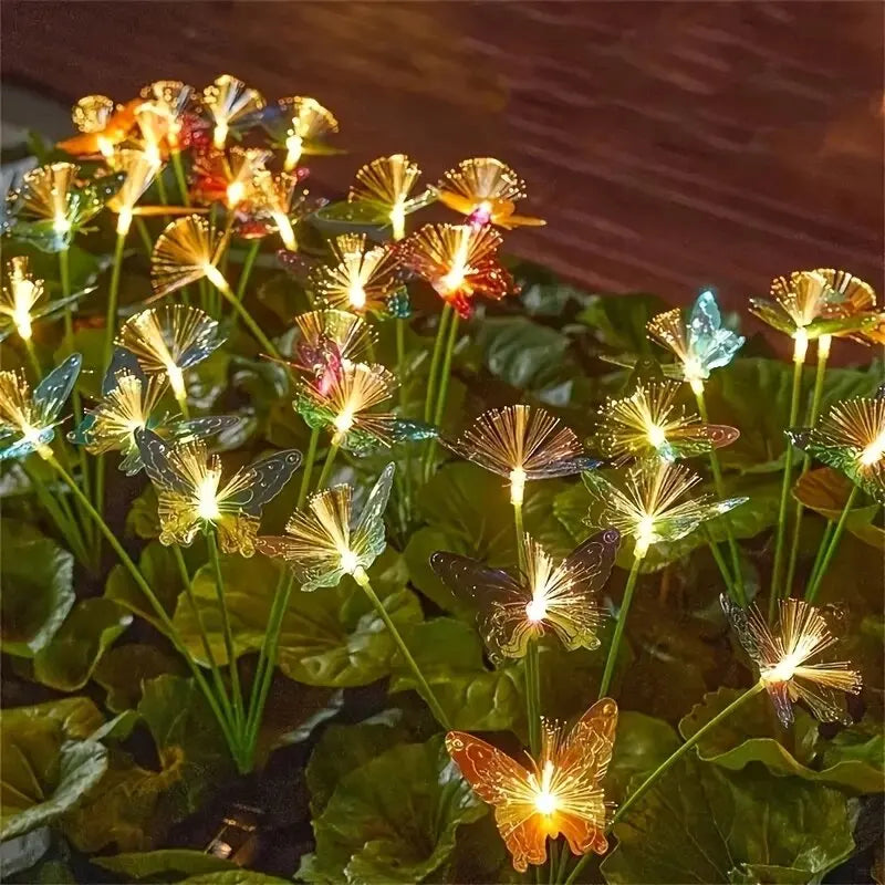 1PC 6-Head LED Solar Fiber Optic Butterfly Lights, 2 Modes Outdoor Idea Landscape Lighting