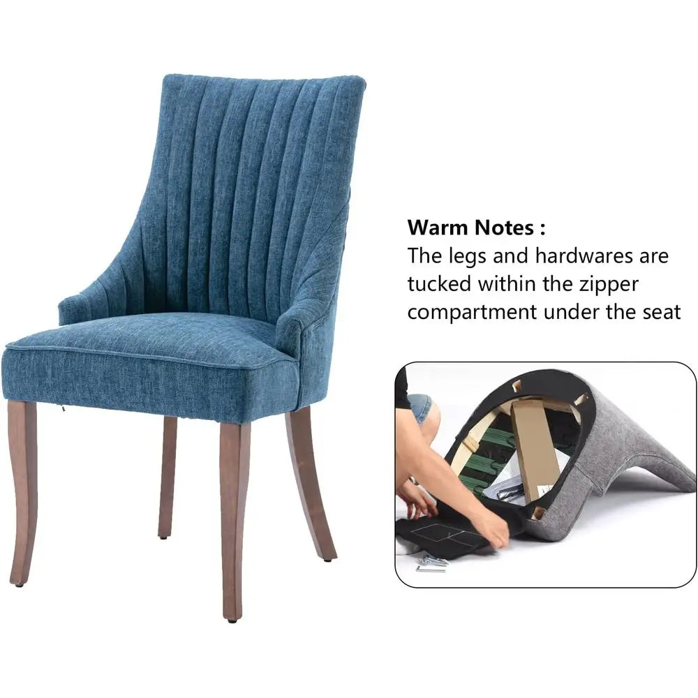 Blue Linen Upholstered Dining Chairs Set of 2