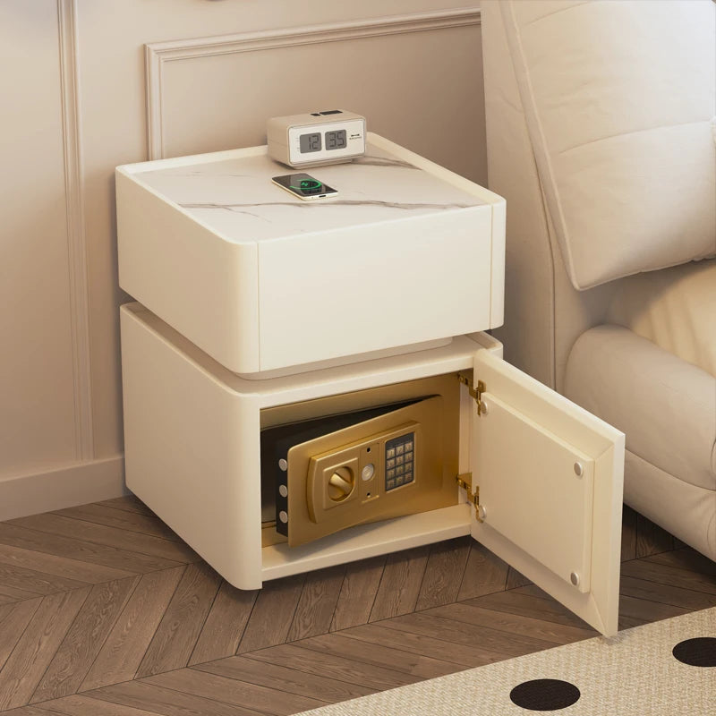 French Minimalist Bedside Table Classic with Safe