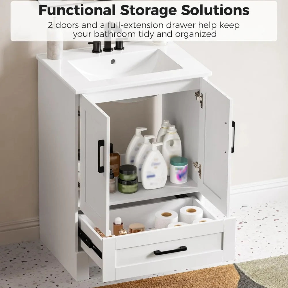 24" Bathroom Vanity with Sink, Freestanding Cabinet