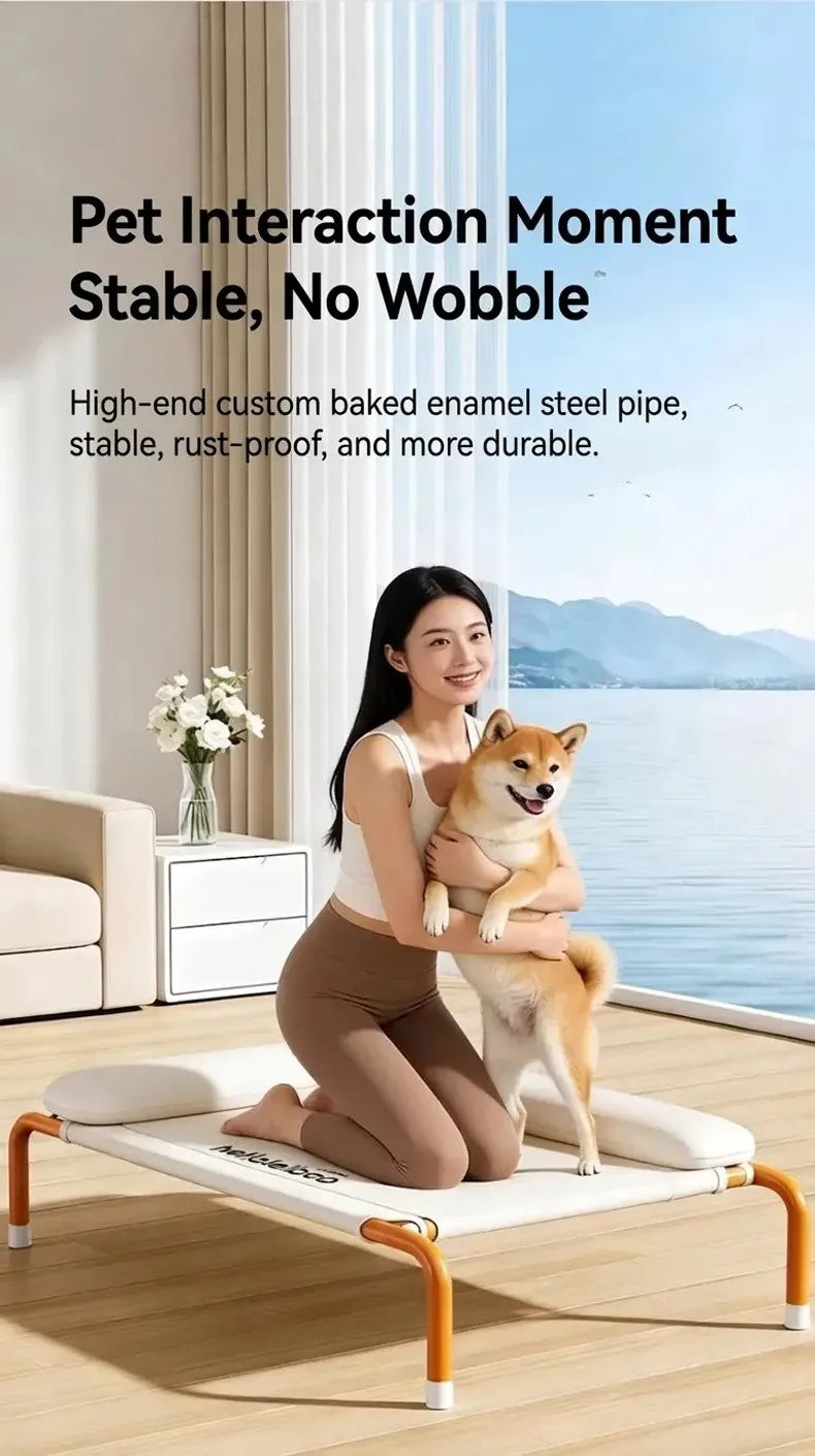Elevated Breathable Dog Bed with Pillow for Patio Sunbathing