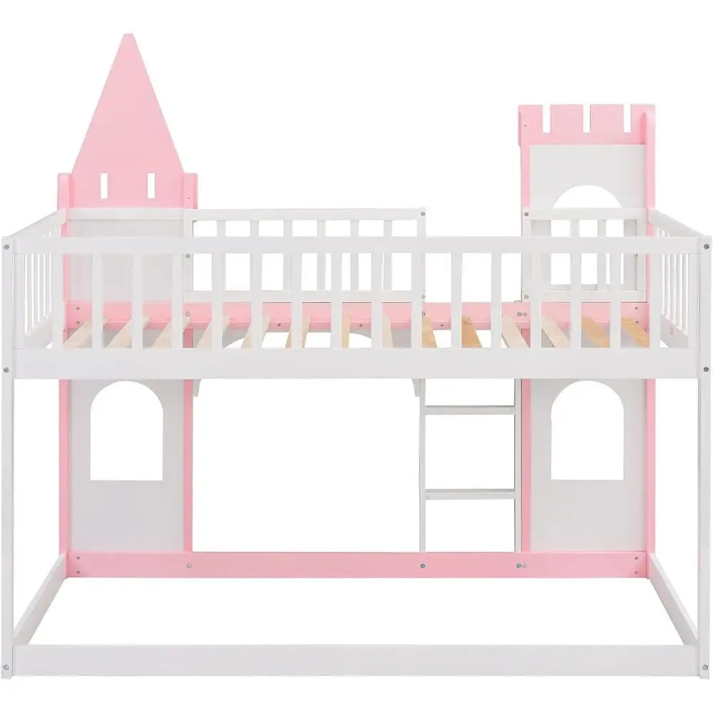 Pink Castle-Style Twin Low Loft Bed