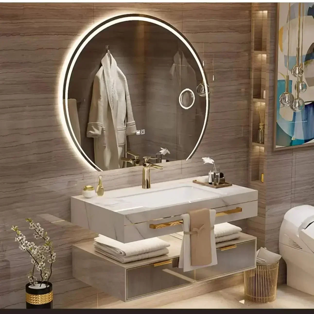 Bathroom Cabinet  Slate Smart Mirror  Double Washbasin
