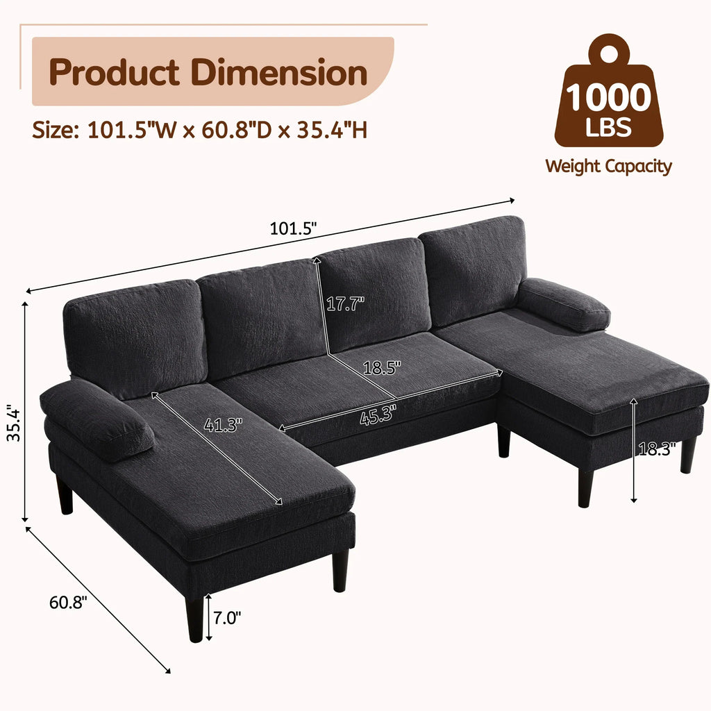 Korser U-Shaped Sectional Sofa 4 Seater Lounge Sleeper with Removable Cushions