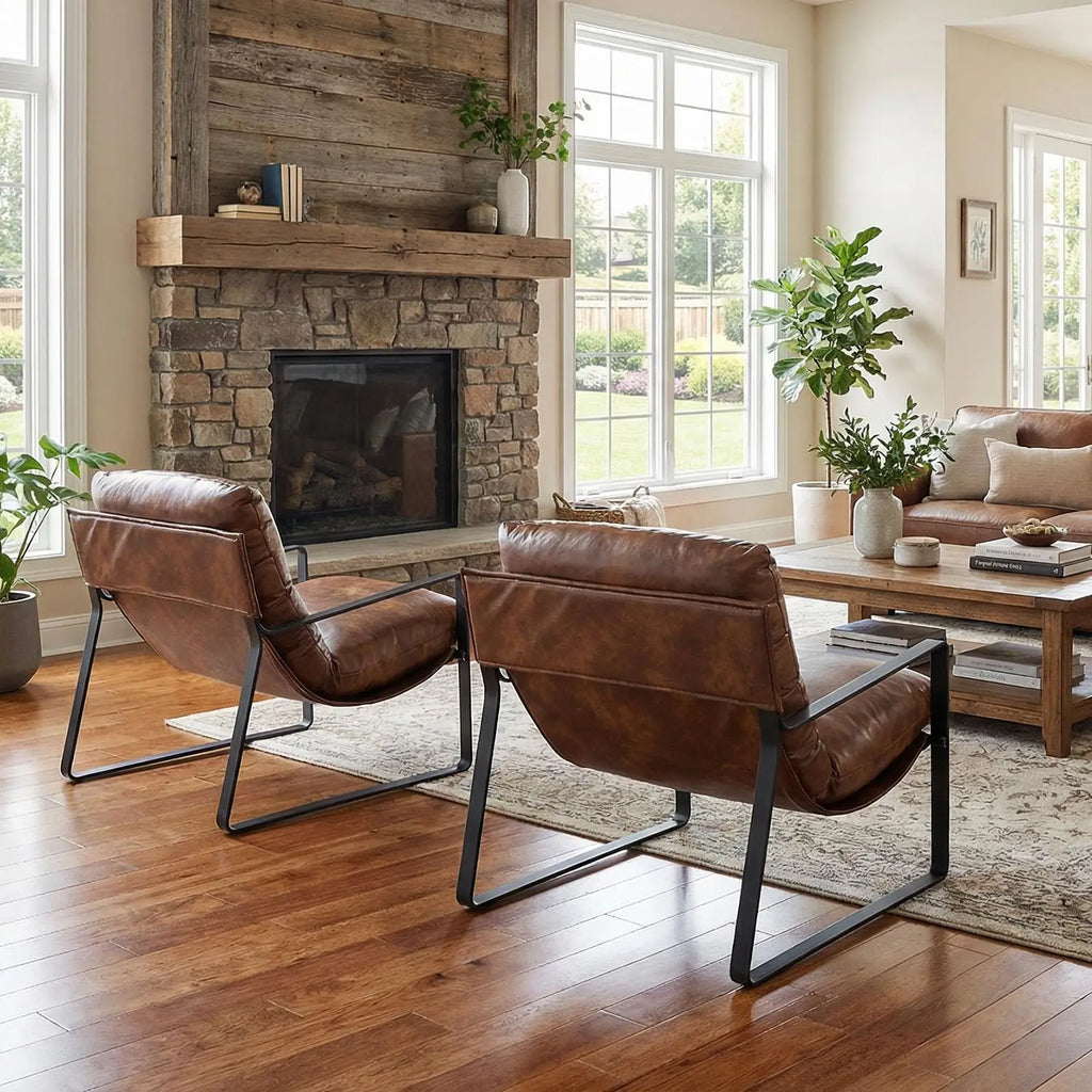 Leather Accent Armchair Set of 2