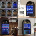 Arched Wine Bar Cabinet with Racks, Glass Holder, LED Lights, Charging Ports for Kitchen