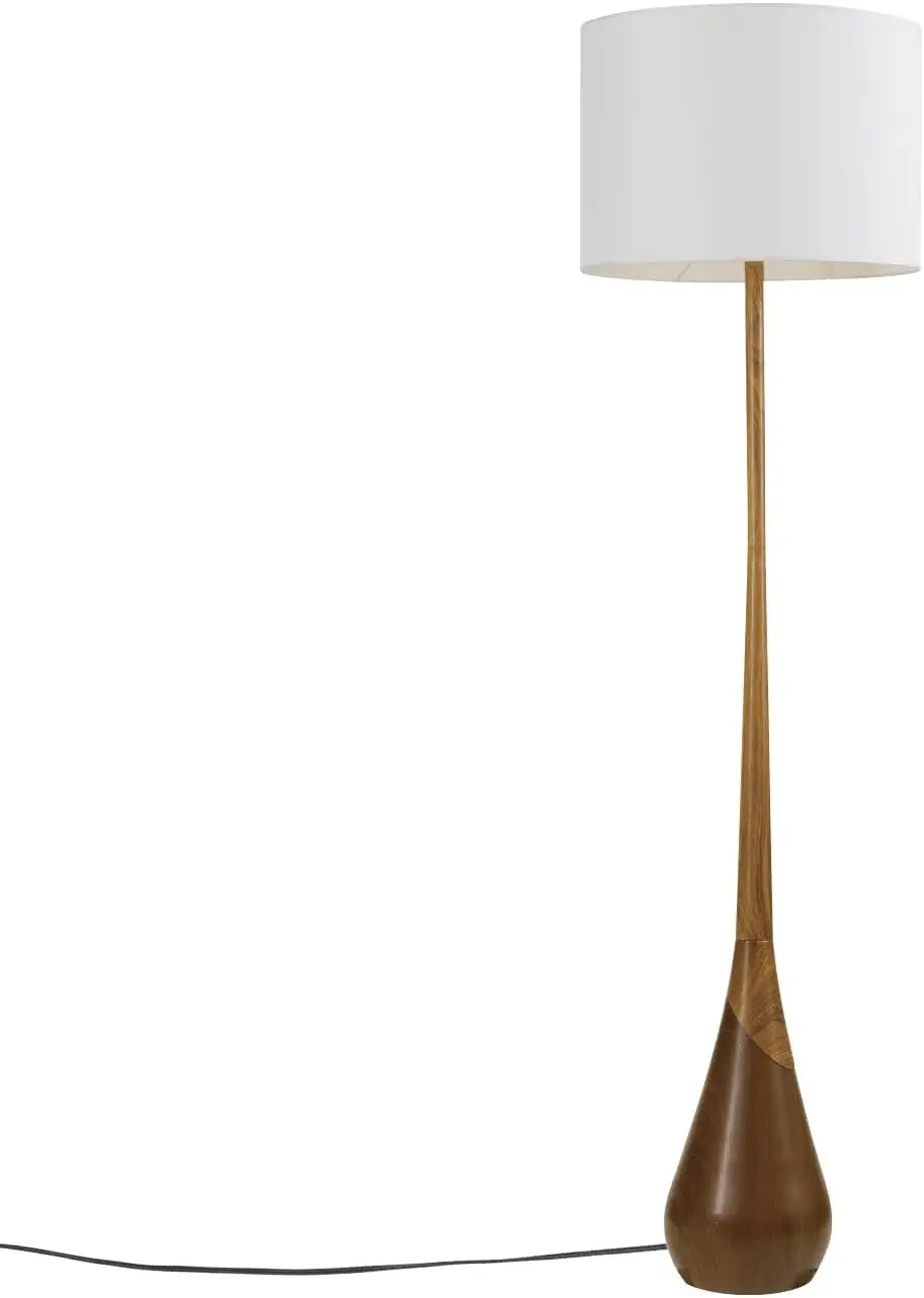 65" Floor Lamp 2-Tone Faux Wood Base White Fabric Shade