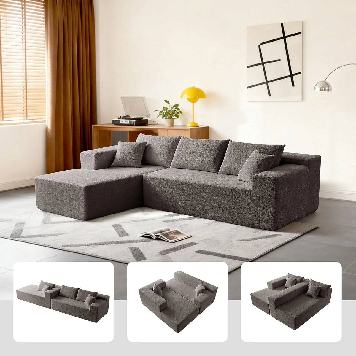 104" Sectional Sofa Boucle L-Shape Chaise High-Density Foam Living Room Set
