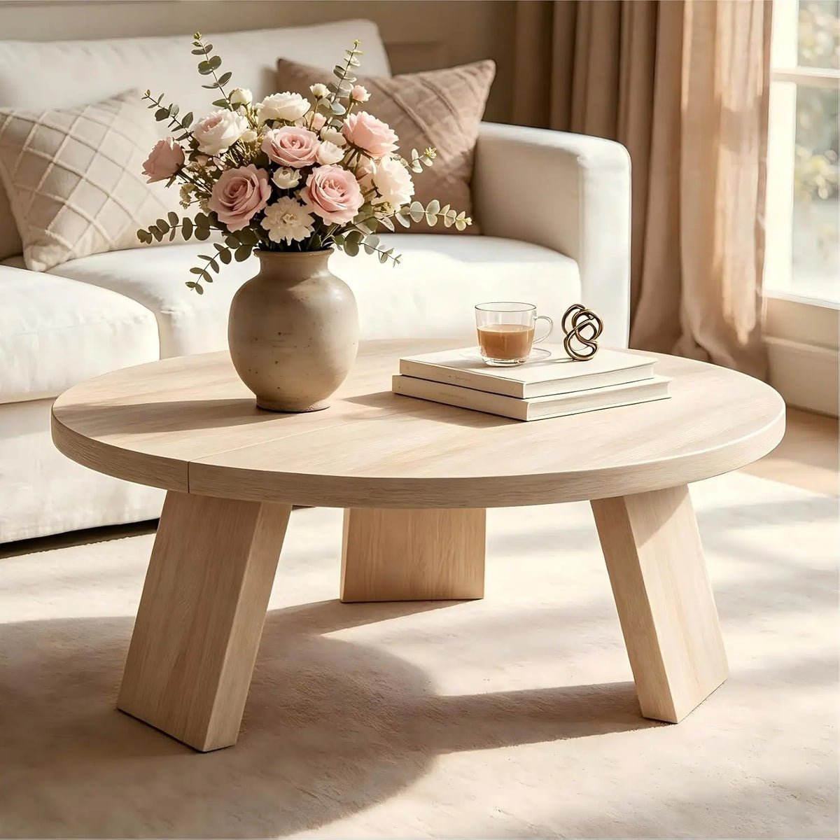 33.5 Inch Round Coffee Table for Living Room