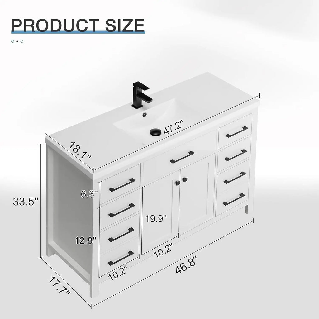 48" Modern Bathroom Vanity & Sink Cabinet Resin Single Bowl