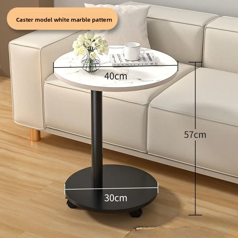 Modern Round Dining Table Portable Foldable Wheeled Side Table