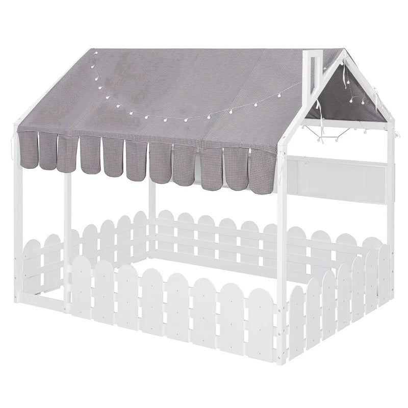 White Full Size Montessori Floor Bed with Fence