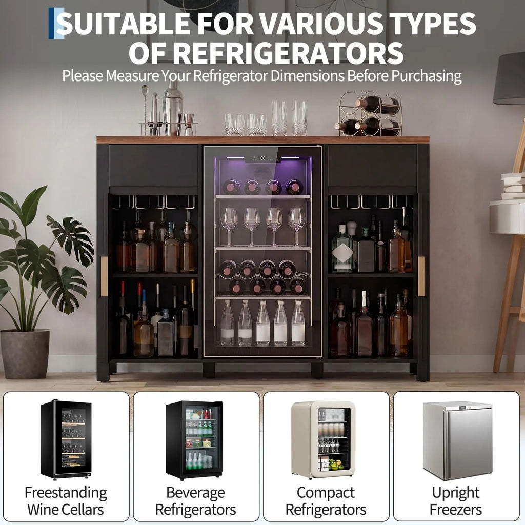 Fluted Coffee Bar Cabinet With Mini Fridge Space