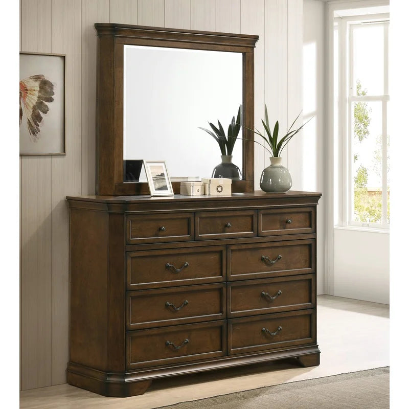 Traditional Wood Queen Bed Set with Dresser Mirror Nightstand Chest