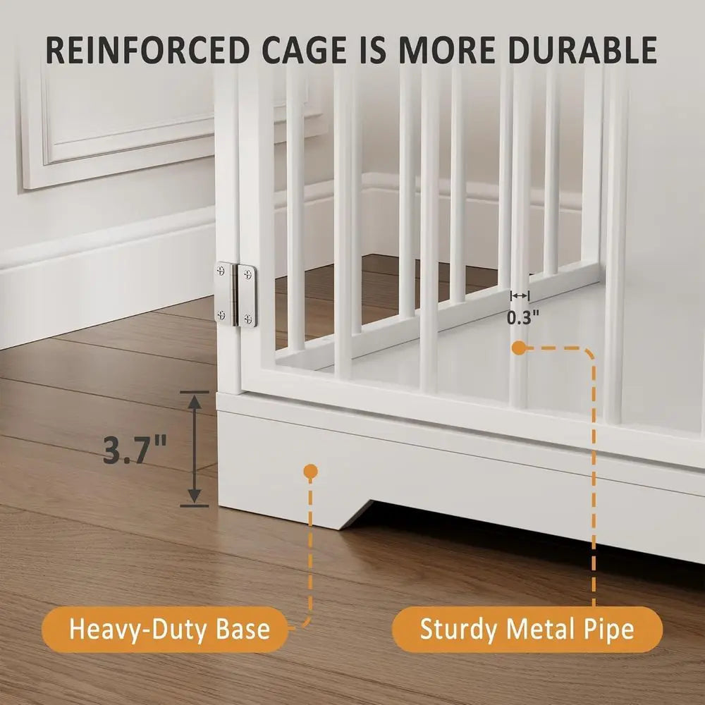 Durable Wooden Dog Crate with Bowl Holder & Storage Drawers, Suitable for Large Breeds, Indoor Pet Cage