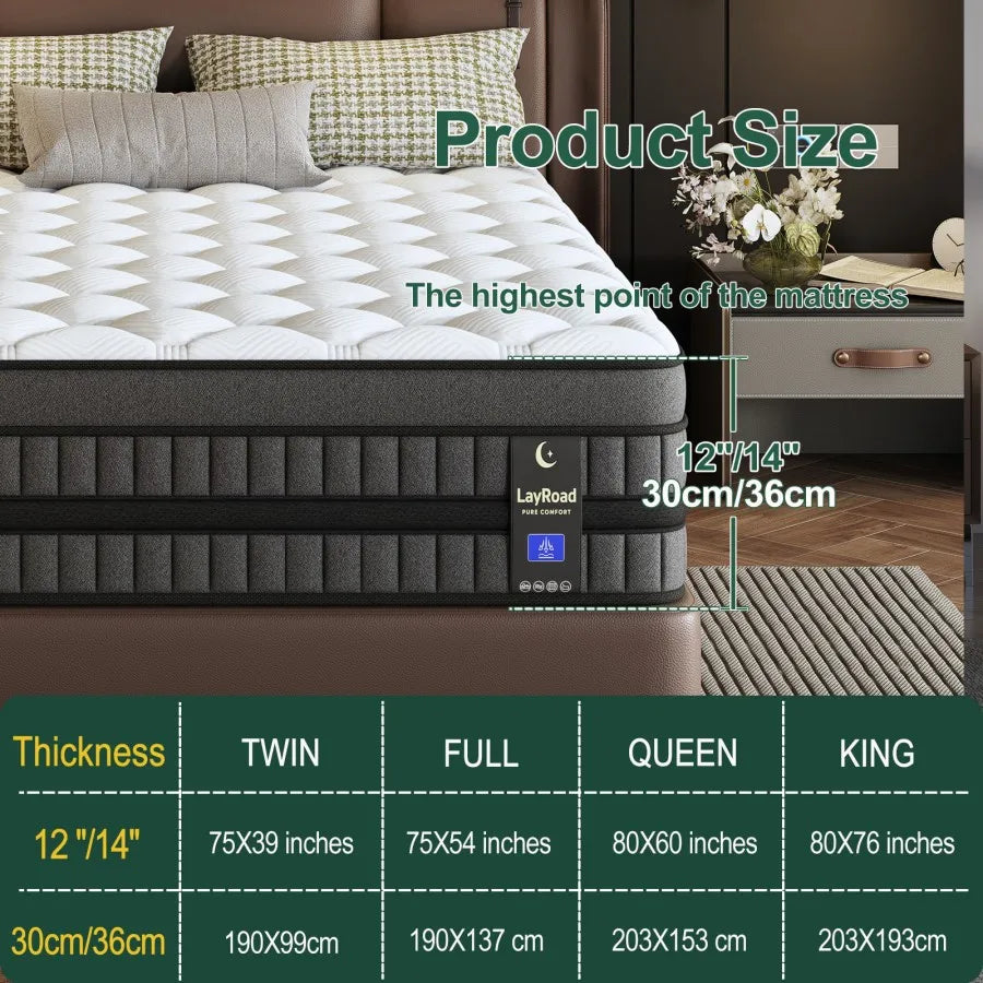 Full-Size Hybrid Mattress 12/14-Inch Medium Firm Gel Memory Foam
