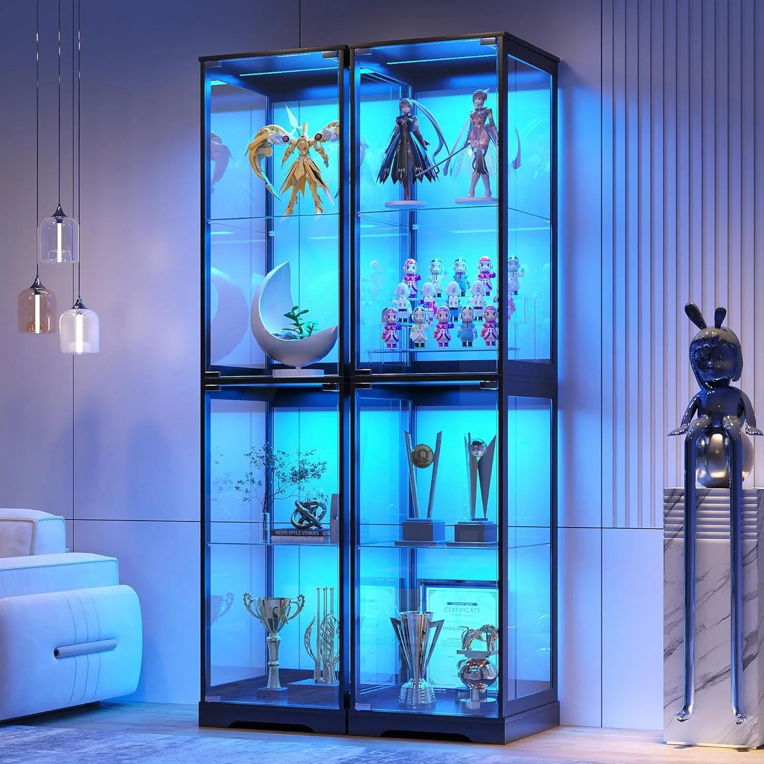RGB Glass Display Cabinet with Door, 4-Tier Curio Cabinet