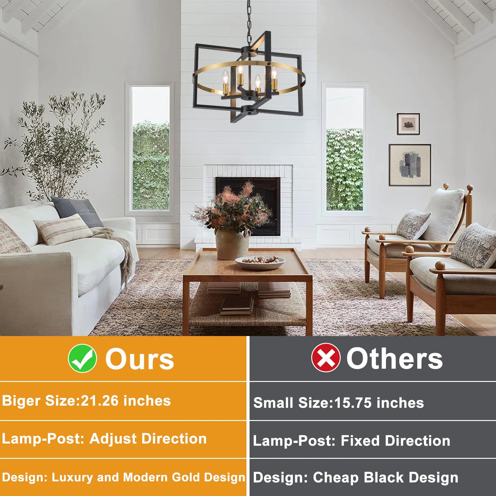 21.26'' Black Gold Chandelier 4-Light Modern Industrial Pendant Light Entryway Chandelier Farmhouse Ceiling Lighting Fixture