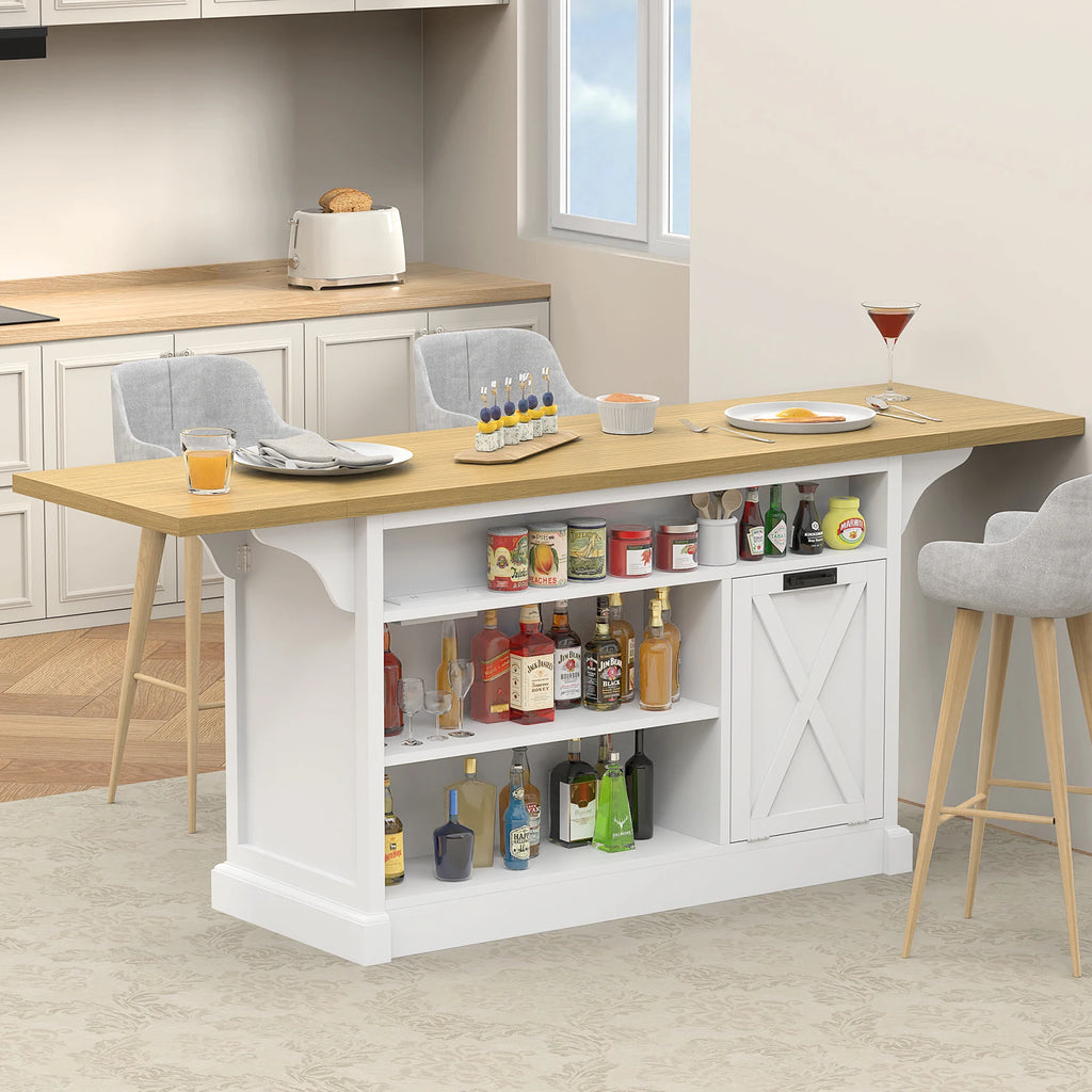 73" Large Kitchen Island Cart with Trash Storage Cabinet, Power Outlet, Drop Leaf, Island Table for Kitchen