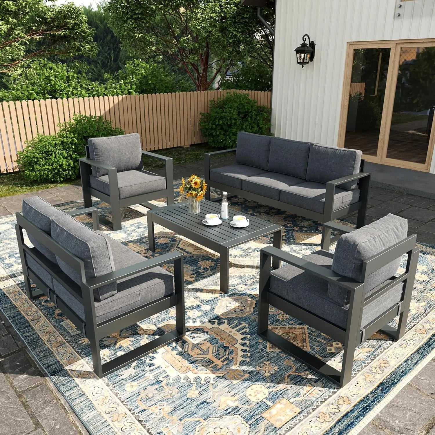 5 Piece Modern Aluminum Patio Furniture Set