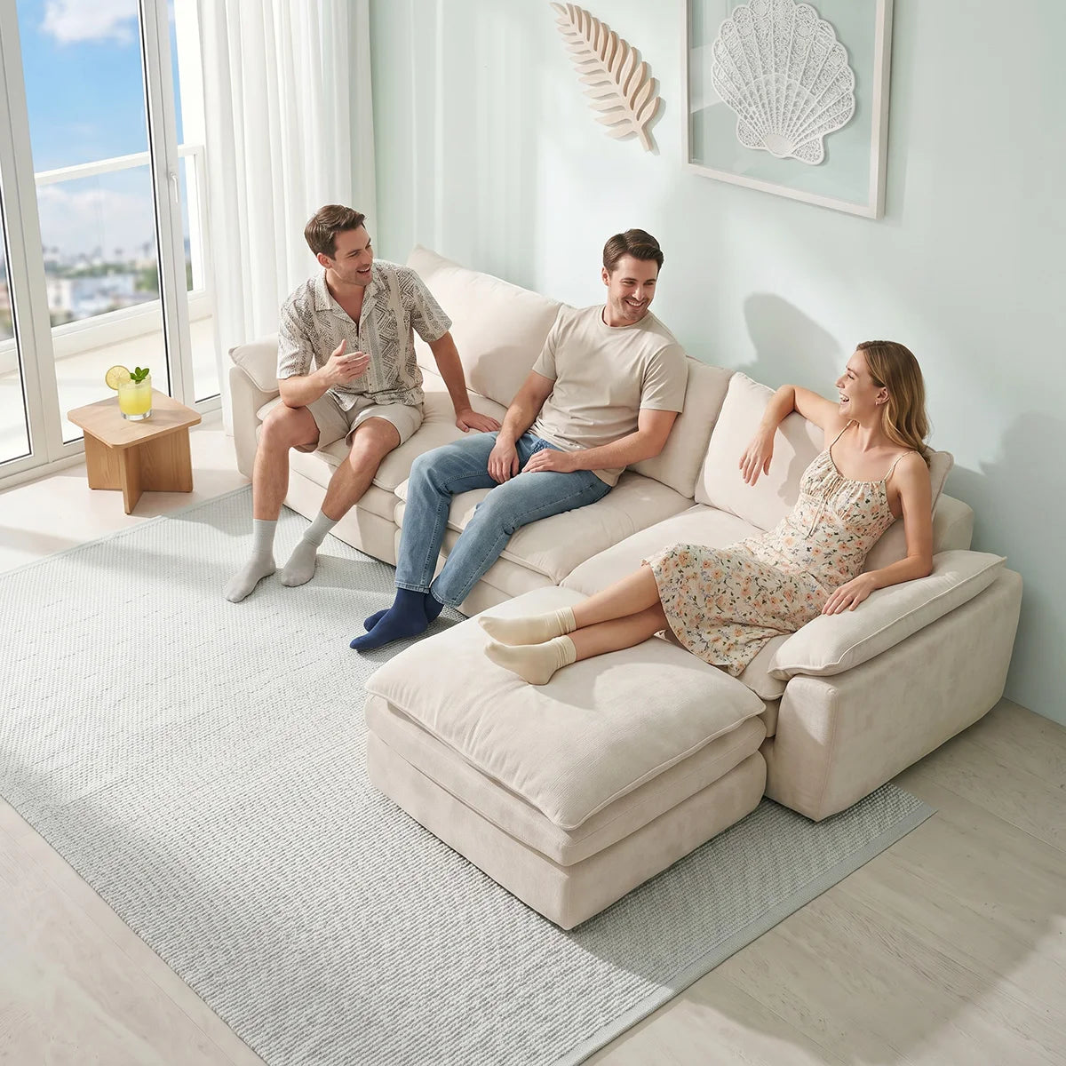 Summer Fresh Cream Style Modular Block Sofa