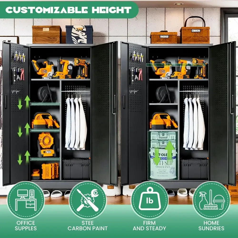 Tall Broom Closet Storage Cabinet with Lock,Heavy Duty Garage Storage Cabinet,Large Cleaning Cabinet with Adjustable Shelves am