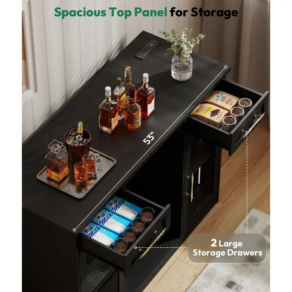 Coffee Bar Cabinet with Wine Racks and Drawers