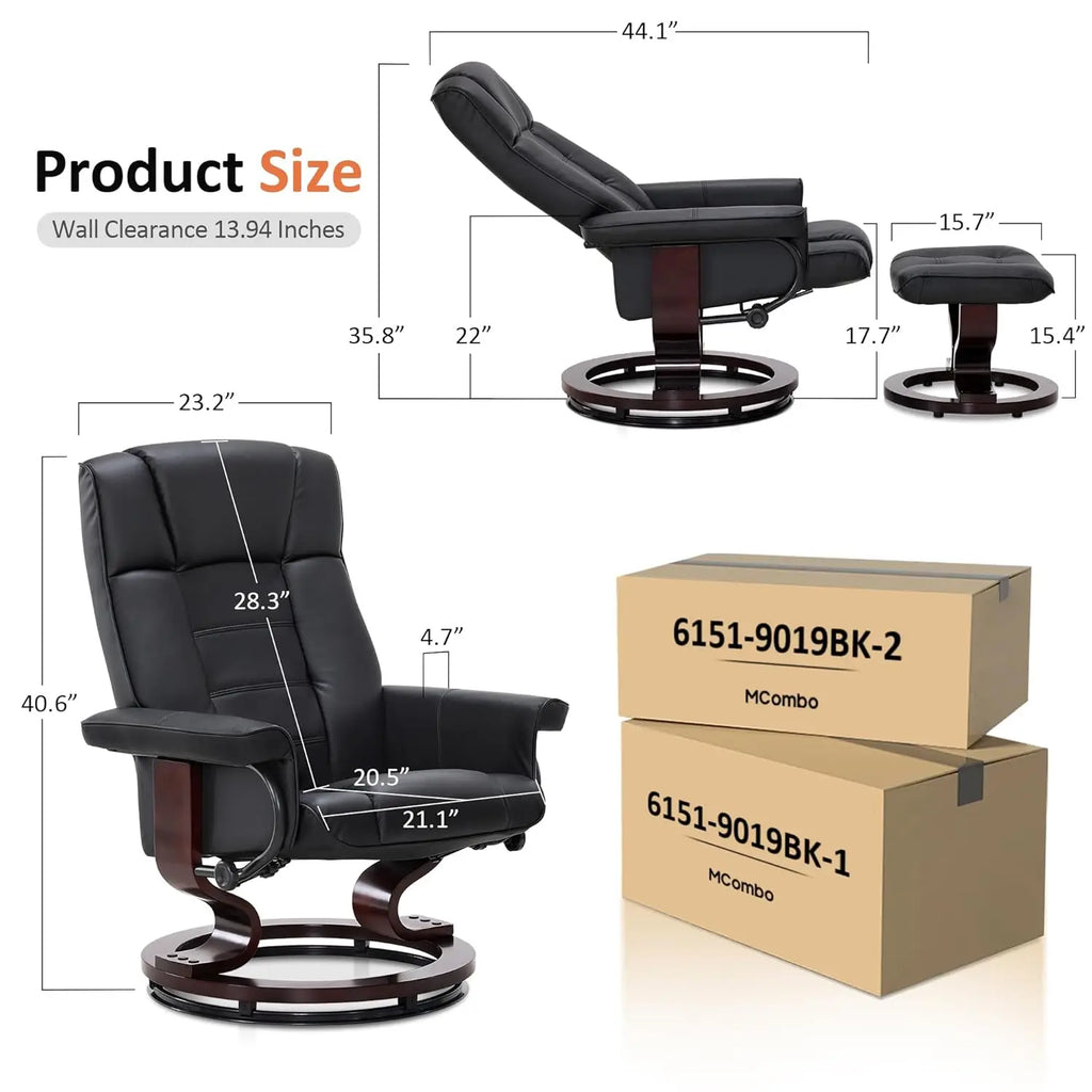 Faux Leather Chair Set, Manual Swivel Recliner with Ottoman