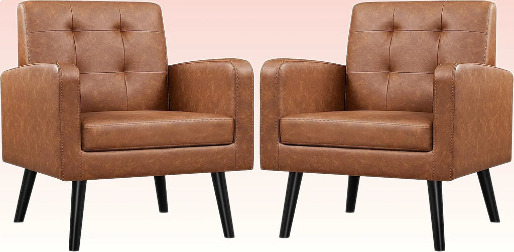 Mid-Century Leather Accent Chairs Set of 2