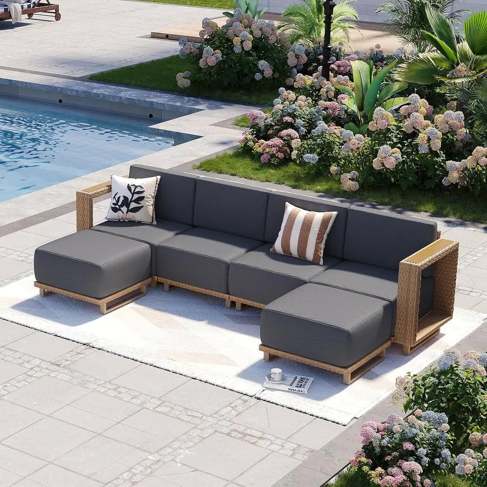 6-Piece Outdoor Wicker Sectional Sofa Set with Weather-Resistant Cushions