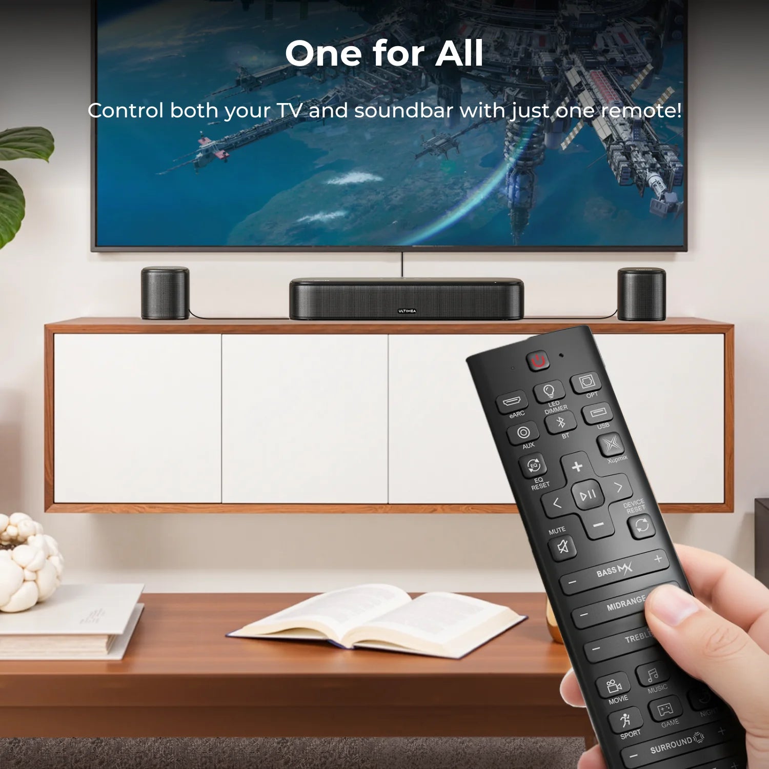 ULTIMEA Aura A60 7.1ch Sound Bar with Dolby Atmos Surround Sound System for TV with 4 Black Surround Speakers for Home Theater