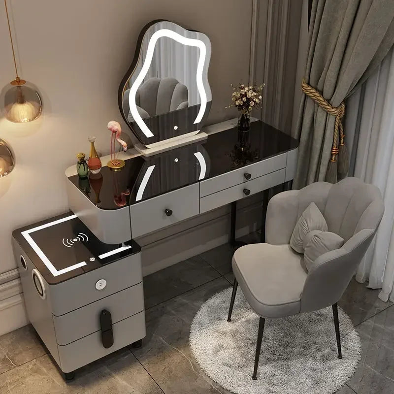 Nordic Glass Luxury Dressing Vanity Table with Smart Wireless Charging