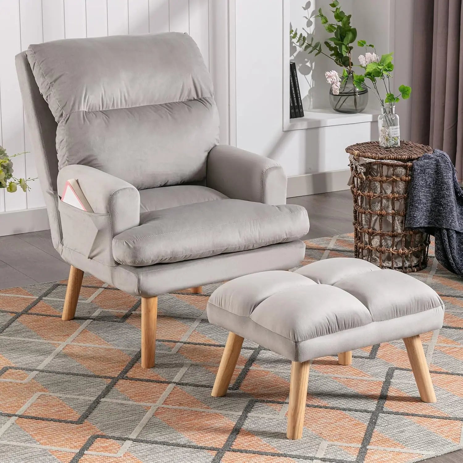 Modern Accent Chair with Ottoman