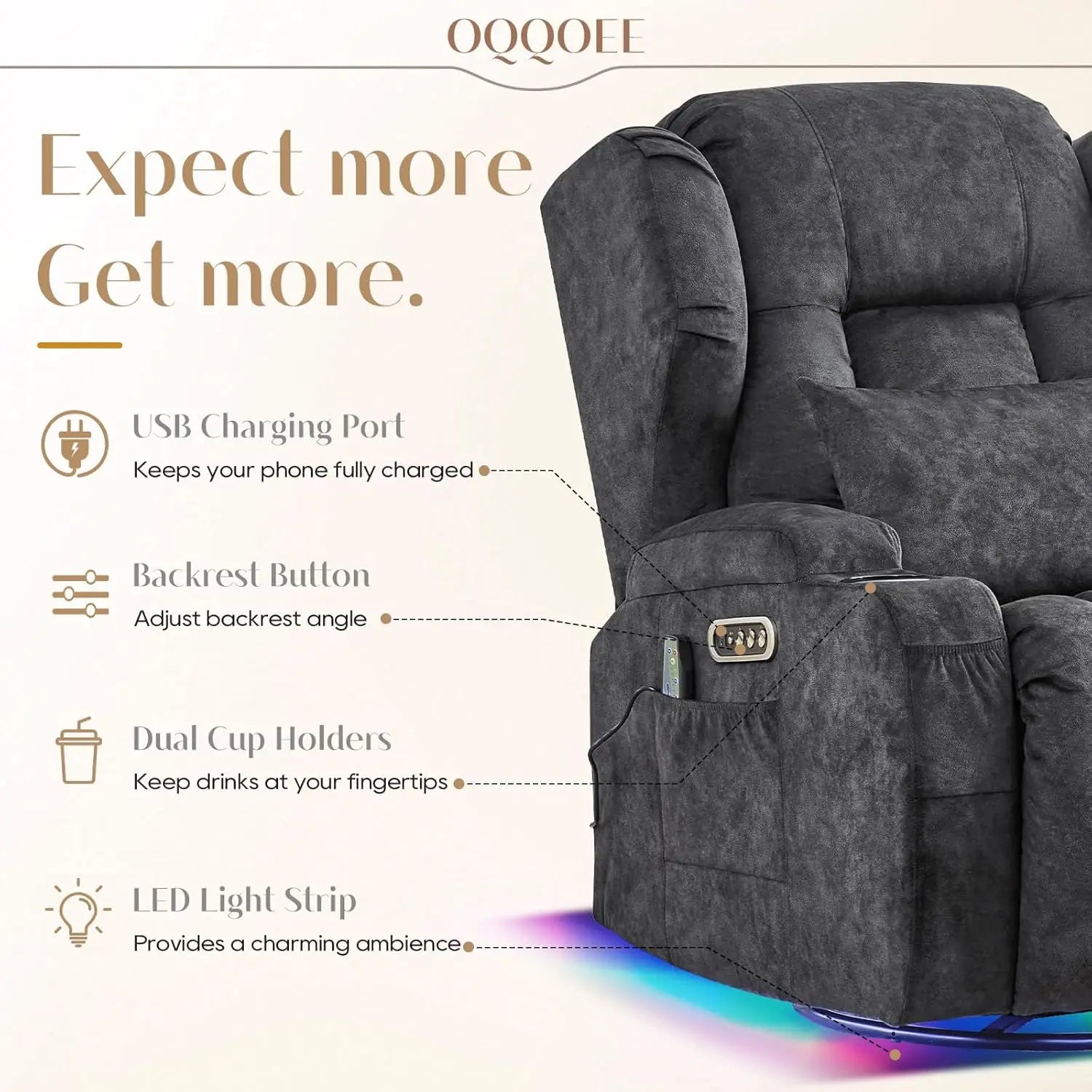 Power Swivel Rocker Recliner Chair with Massage & Heat