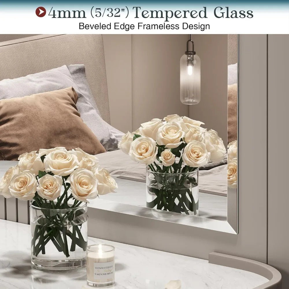 Frameless Beveled Bathroom Mirror 30x36