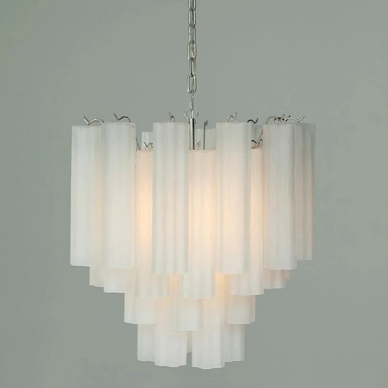 Art Deco Stained Glass Tube Chandeliers