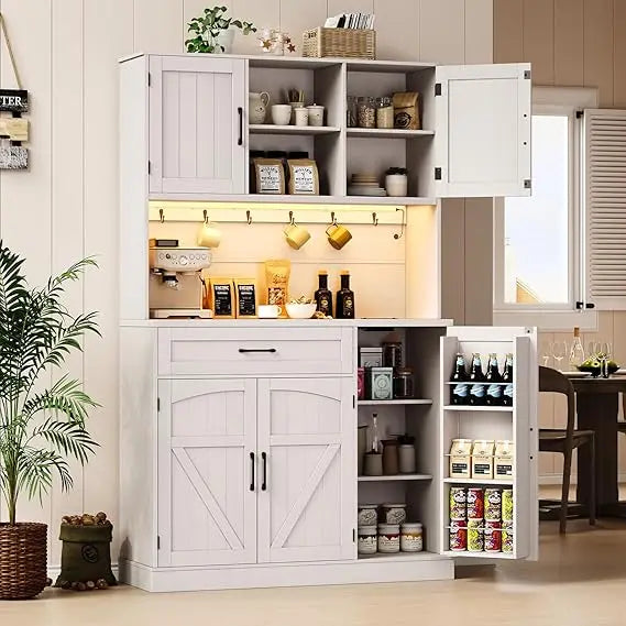 Kitchen Storage Cabinet with LED Lighting and Outlet
