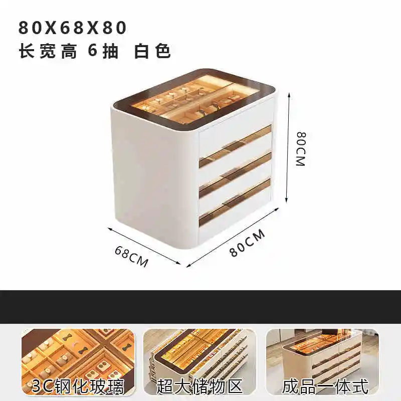 Wooden wardrobe island chest drawers jewelry storage with LED