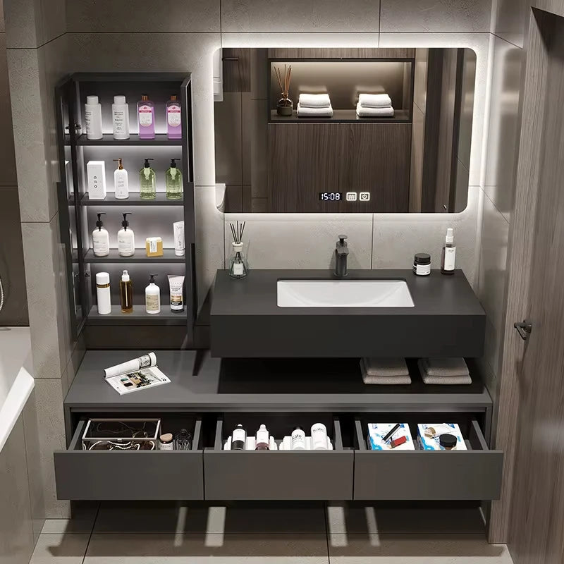 Luxury Bathroom Vanity Cabinet with Side Cabinet Ceramic Basin